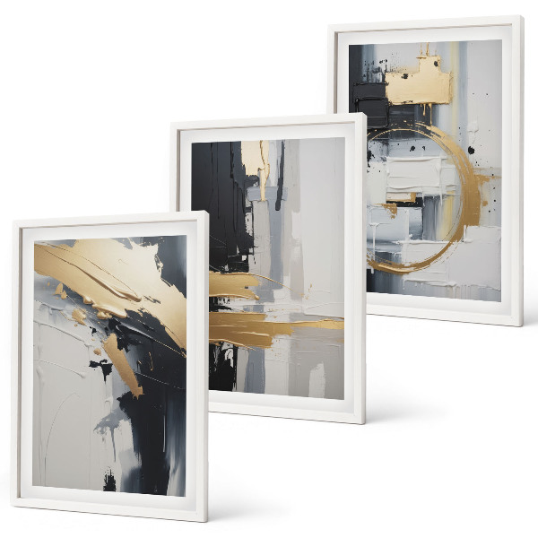 Wall art set Abstract black and white painting