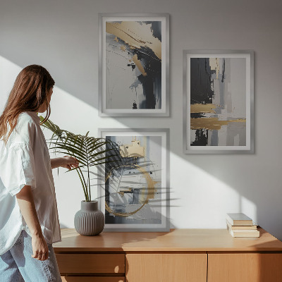 Wall art set Abstract black and white painting