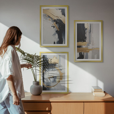 Wall art set Abstract black and white painting