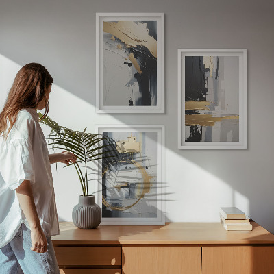 Wall art set Abstract black and white painting