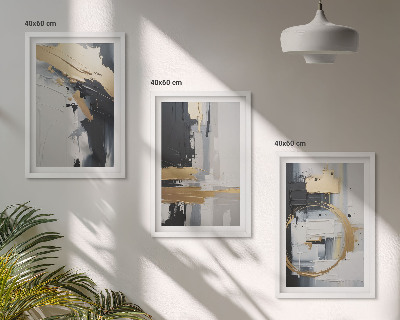 Wall art set Abstract black and white painting