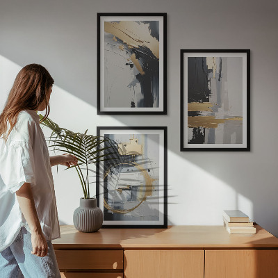 Wall art set Abstract black and white painting