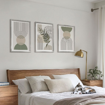 Three-piece wall art piece Abstract shapes with greenery