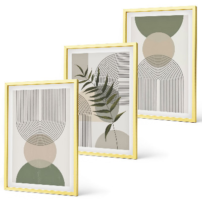 Three-piece wall art piece Abstract shapes with greenery
