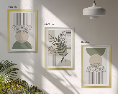 Three-piece wall art piece Abstract shapes with greenery