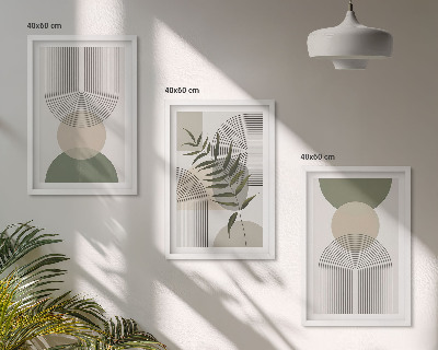 Three-piece wall art piece Abstract shapes with greenery