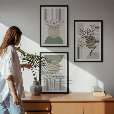 Three-piece wall art piece Abstract shapes with greenery