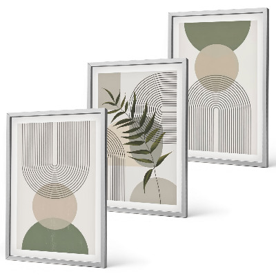 Three-piece wall art piece Abstract shapes with greenery