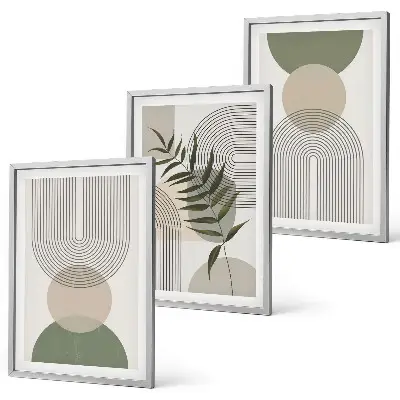 Three-piece abstract greenery wall art with abstract shapes