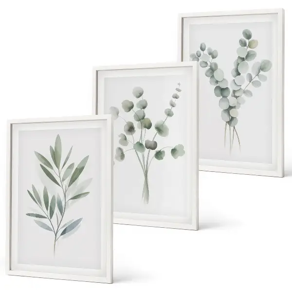 Set of 3 framed wall art pieces featuring plant patterns with greenery