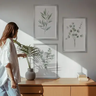 Set of 3 framed wall art pieces featuring plant patterns with greenery