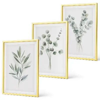 Set of 3 framed wall art pieces featuring plant patterns with greenery