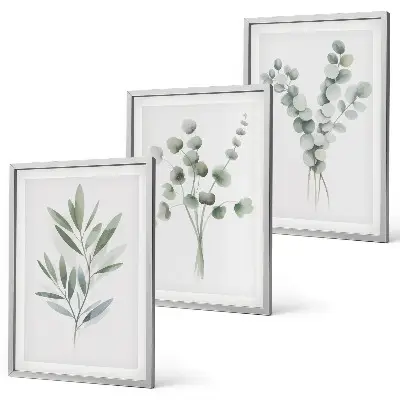 Set of 3 framed wall art pieces featuring plant patterns with greenery