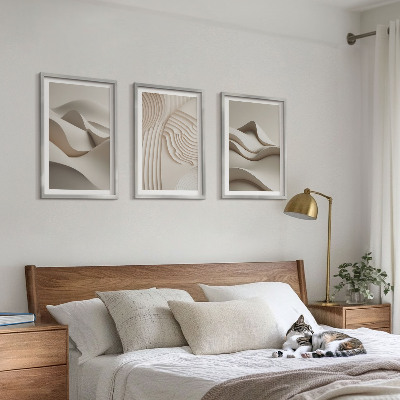 Three-piece wall art piece Abstract beige waves