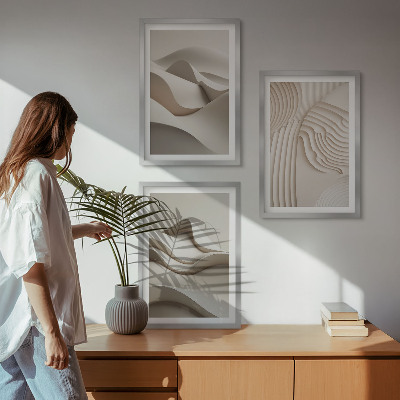 Three-piece wall art piece Abstract beige waves