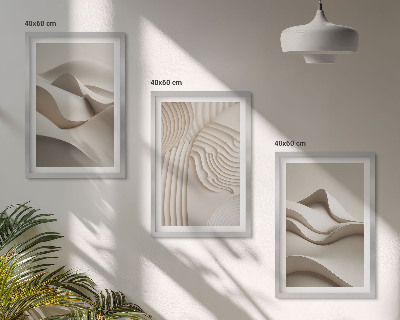 Three-piece wall art piece Abstract beige waves