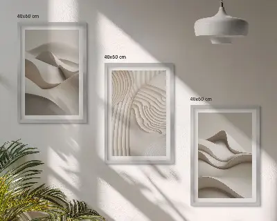 Abstract beige waves wall art three-piece set
