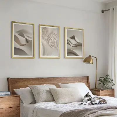 Abstract beige waves wall art three-piece set