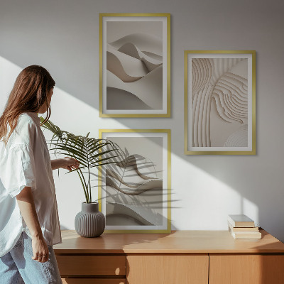 Three-piece wall art piece Abstract beige waves