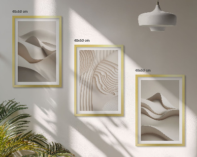 Three-piece wall art piece Abstract beige waves