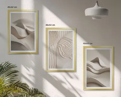 Abstract beige waves wall art three-piece set