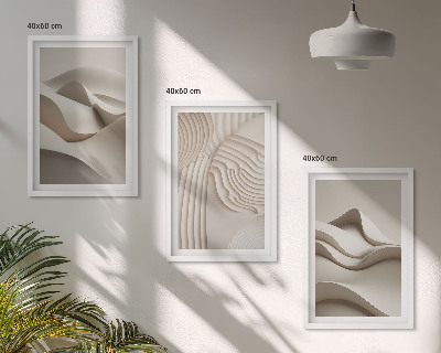 Three-piece wall art piece Abstract beige waves