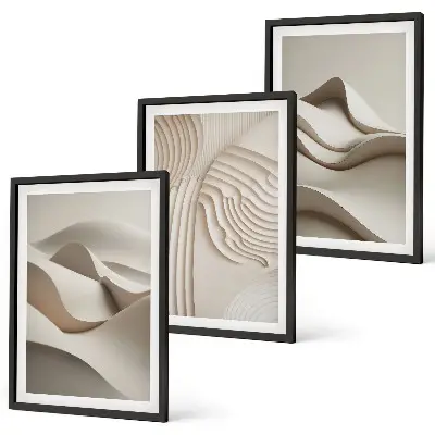 Abstract beige waves wall art three-piece set