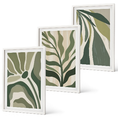 Set of 3 framed wall art pieces Painted green leaves illustrations