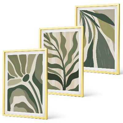 Set of 3 framed wall art pieces Painted green leaves illustrations