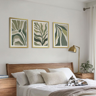 Set of 3 framed wall art pieces Painted green leaves illustrations