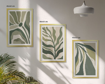 Set of 3 framed wall art pieces Painted green leaves illustrations