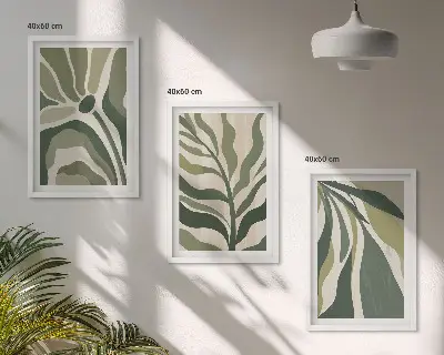 Painted green leaves wall art set of 3 framed pieces