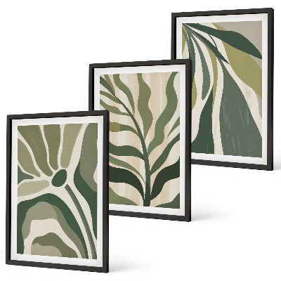 Set of 3 framed wall art pieces Painted green leaves illustrations