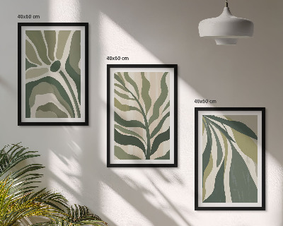 Set of 3 framed wall art pieces Painted green leaves illustrations