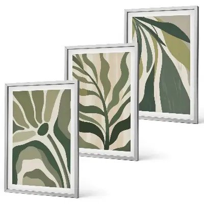 Painted green leaves wall art set of 3 framed pieces