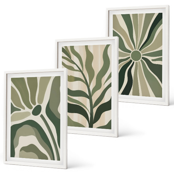 Wall art set Green and beige plant patterns