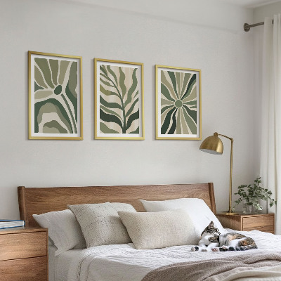 Wall art set Green and beige plant patterns