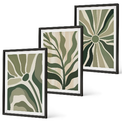 Wall art set Green and beige plant patterns