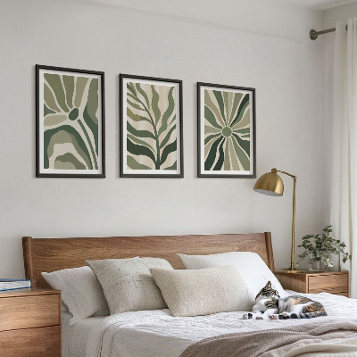 Wall art set Green and beige plant patterns