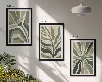 Wall art set Green and beige plant patterns