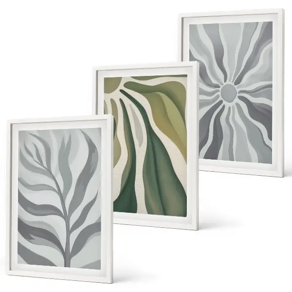 Set of 3 framed wall art pieces with green plant patterns