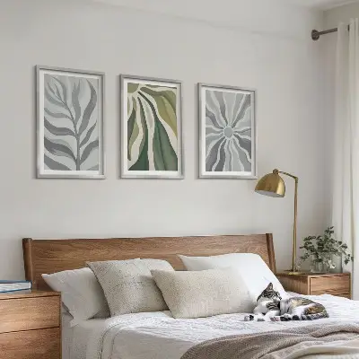 Set of 3 framed wall art pieces with green plant patterns