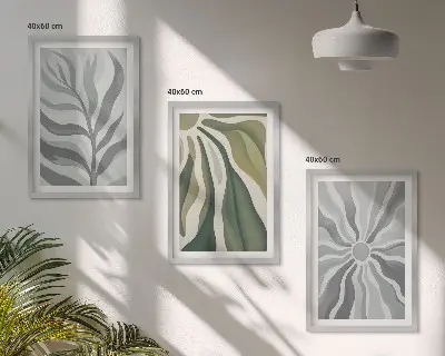 Set of 3 framed wall art pieces with green plant patterns