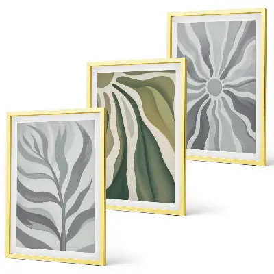 Set of 3 framed wall art pieces with green plant patterns