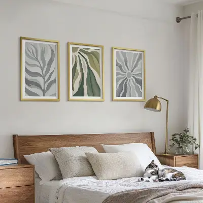 Set of 3 framed wall art pieces with green plant patterns