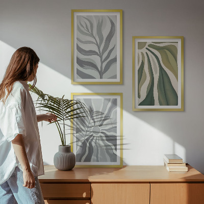 Set of 3 framed wall art pieces Plant patterns in green