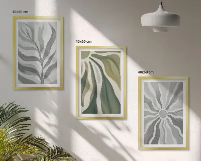 Set of 3 framed wall art pieces with green plant patterns