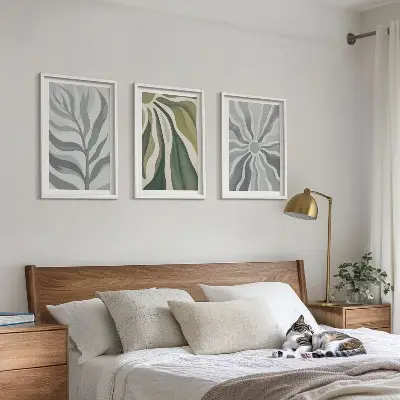 Set of 3 framed wall art pieces with green plant patterns