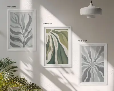 Set of 3 framed wall art pieces with green plant patterns