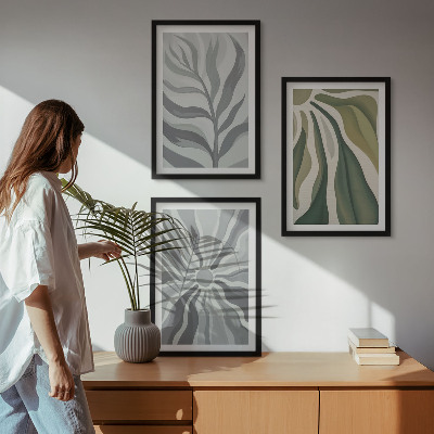 Set of 3 framed wall art pieces Plant patterns in green